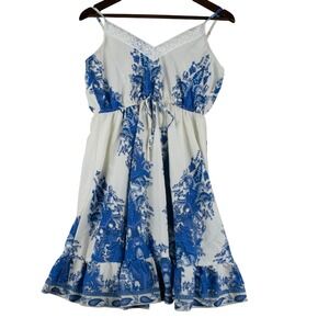Cupshe Womens M White Blue Paisley Mini Dress Crochet‎ Lace Boho Coquette